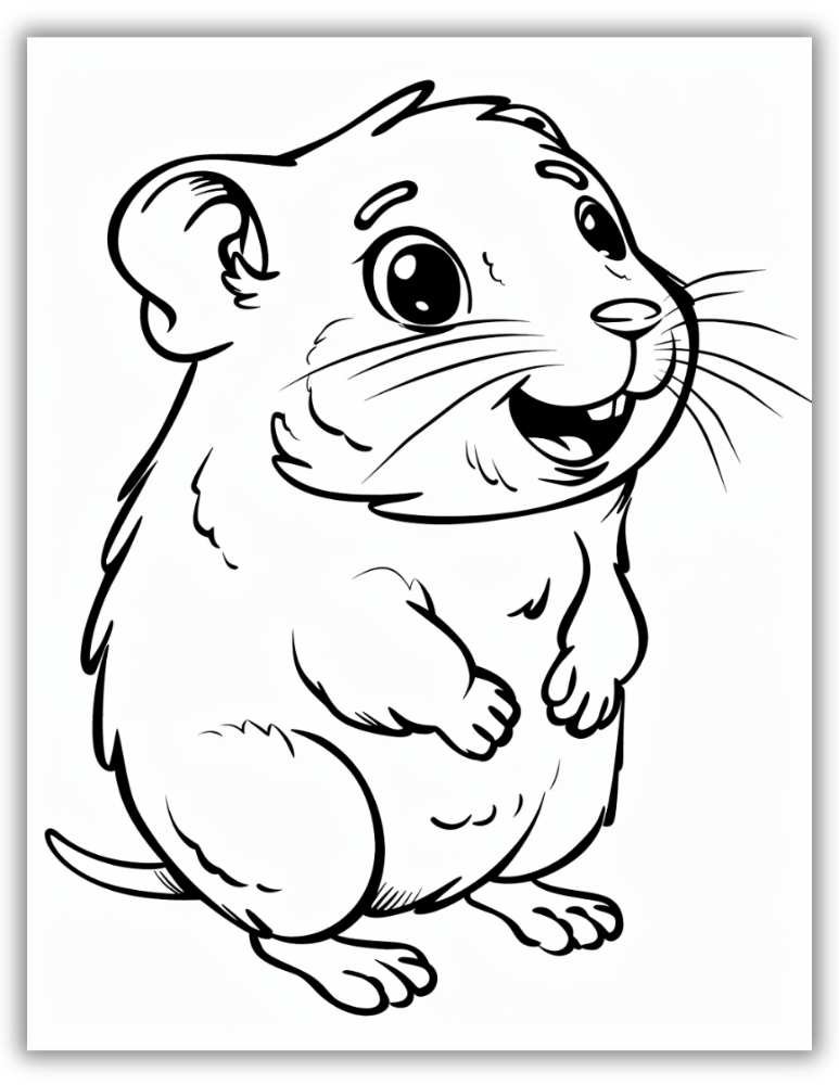 Cute and happy hamster coloring page with a big smile and whiskers