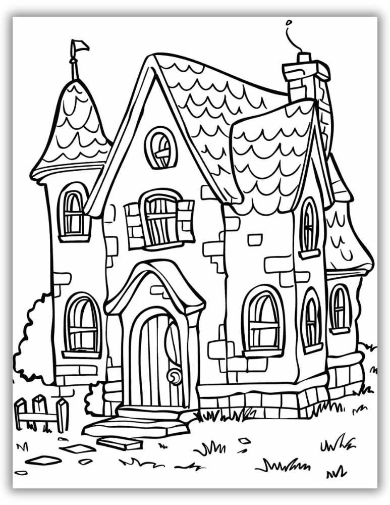Spooky Haunted House Coloring Page