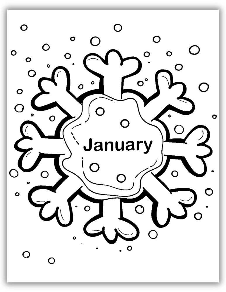 An elegant and intricate snowflake design framed in the center of the page for kids to color.