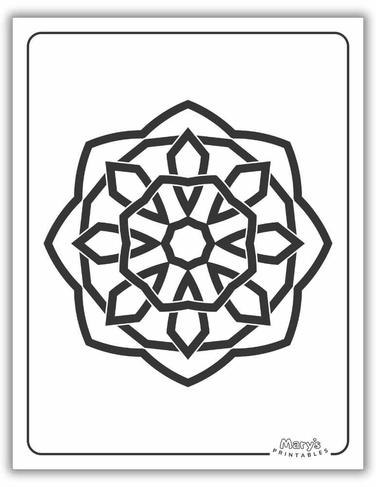 Intricate geometric spiral mandala offered as a printable for relaxation.