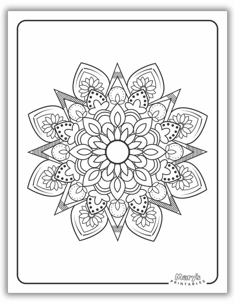 Floral Bold and symmetrical mandala printable design for precision coloring.