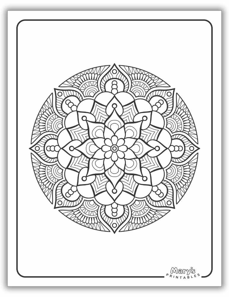 Advanced printable adult mandala coloring page with a high level of geometric detail.