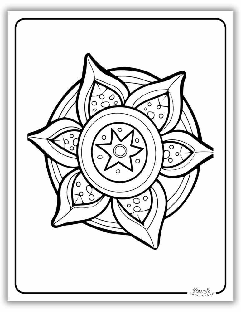 Sharp and detailed printable mandala coloring sheet with abstract geometric elements.