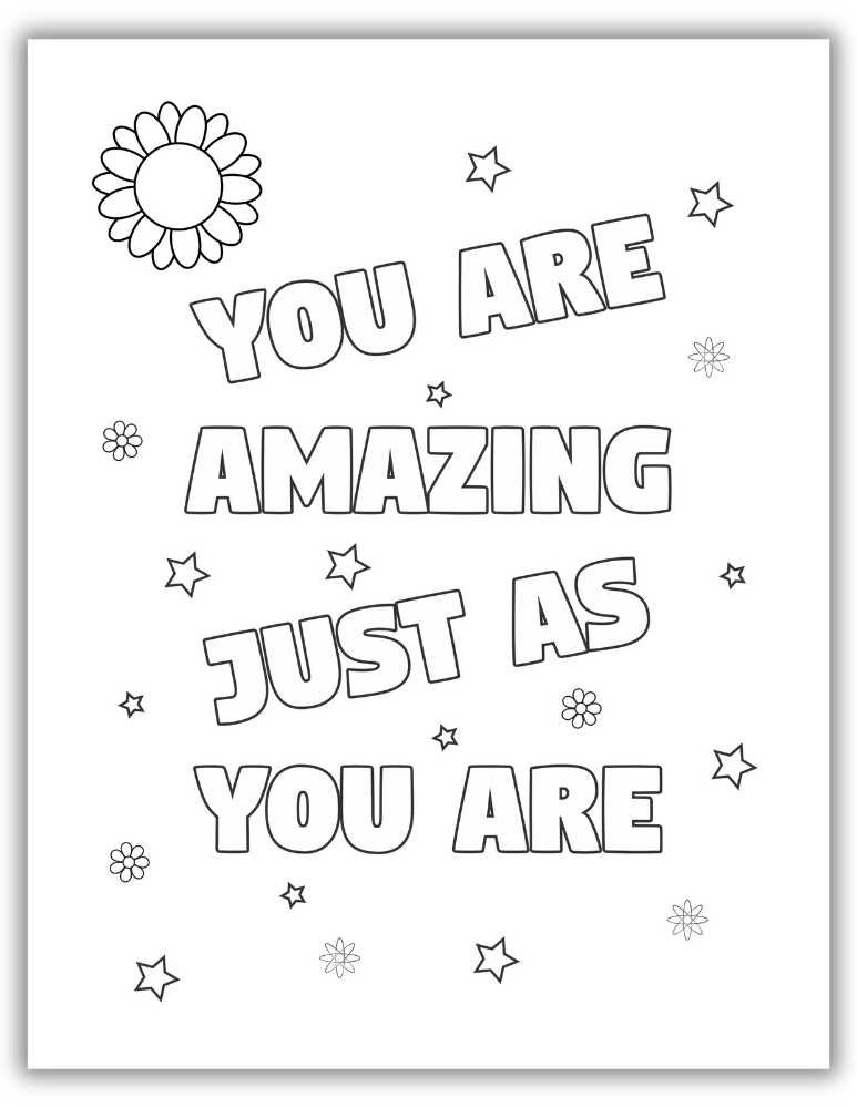 Encouraging Words to Color: Mindfulness Quote Printable - You are Amazing Just as Your Are