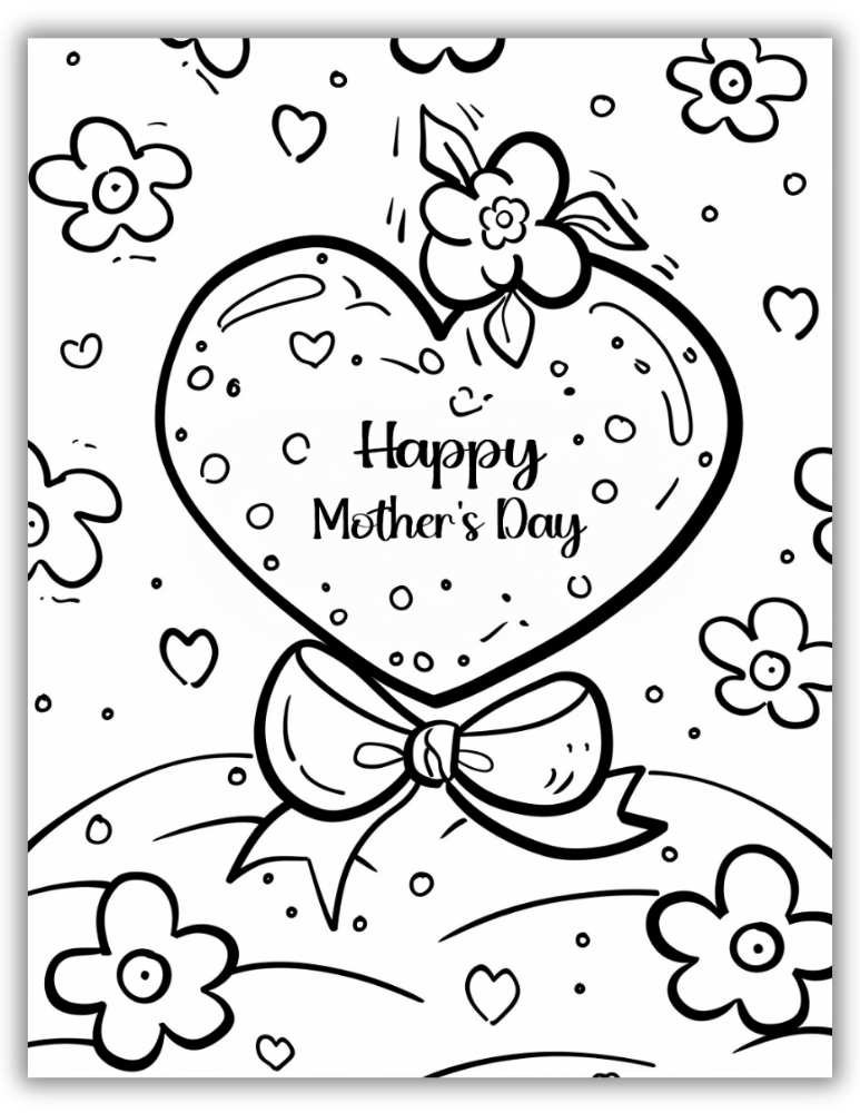 Preschool Mother's Day coloring worksheet - Flowers and Heart