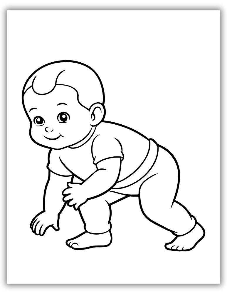 Baby Coloring Page starting to Stand Free Download