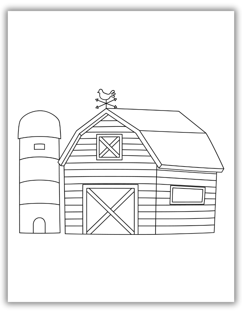 Simple barn outline coloring page for kids