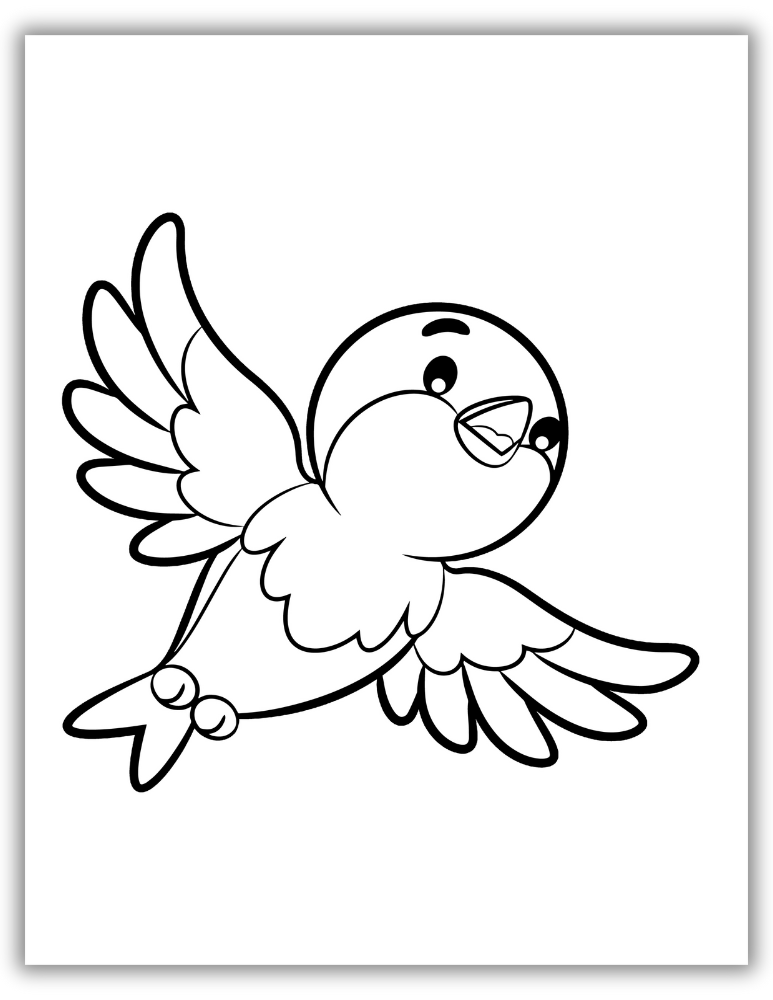 Cute bird flying coloring sheet with a minimal, easy-to-color outline, perfect for kids.