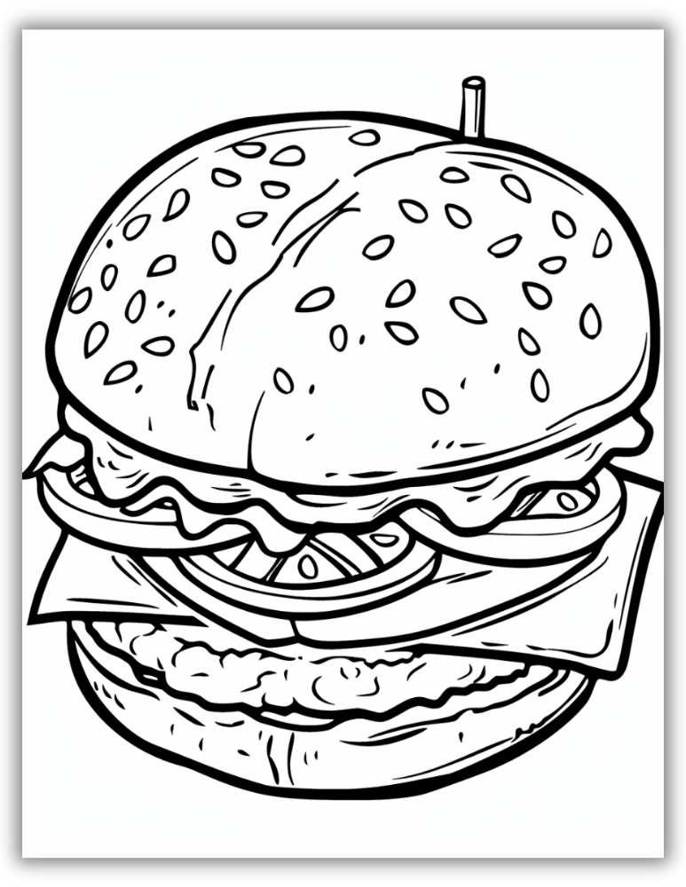 Cute burger character coloring page