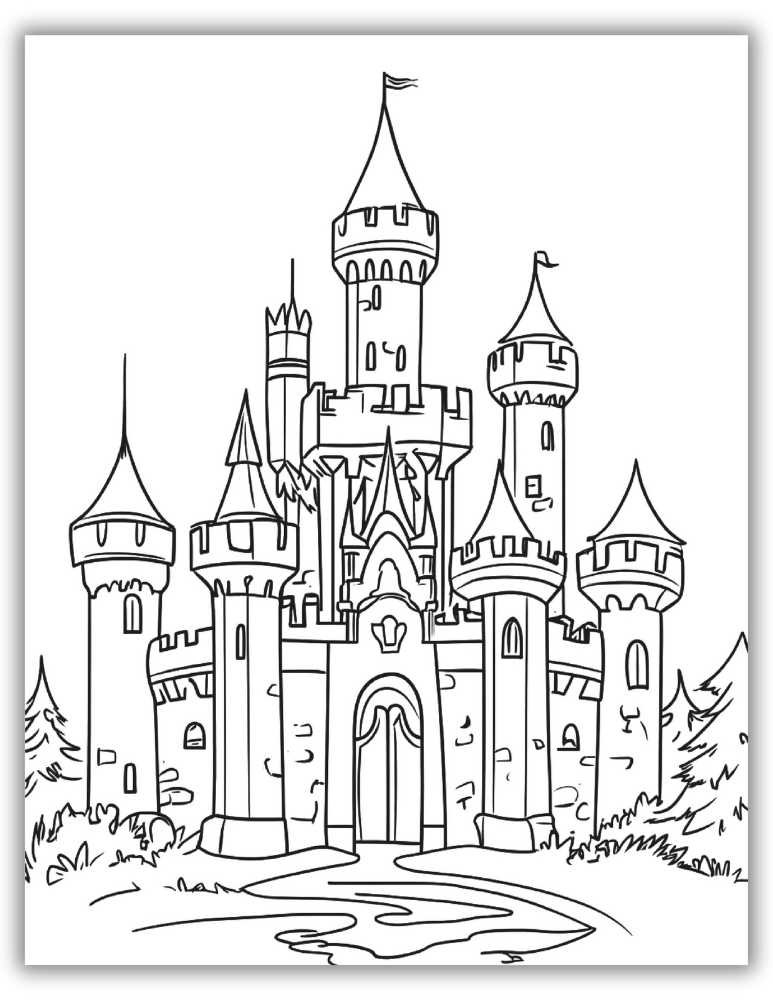 Cartoon castle coloring page