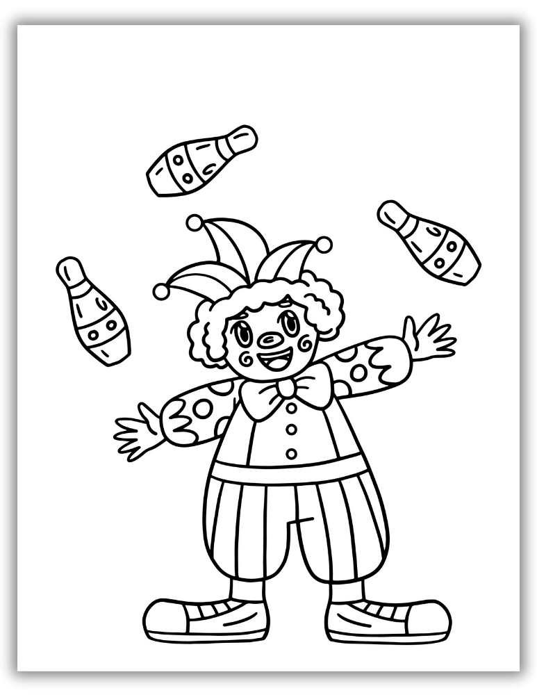 Clown juggling coloring page