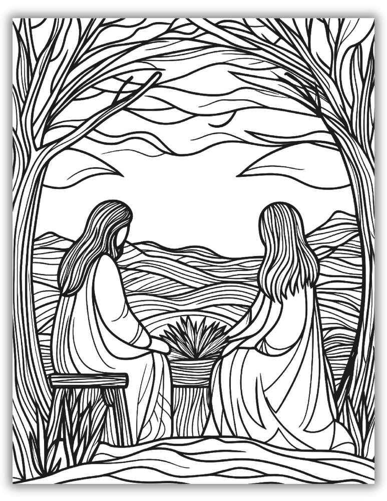 Jesus talking with someone coloring page