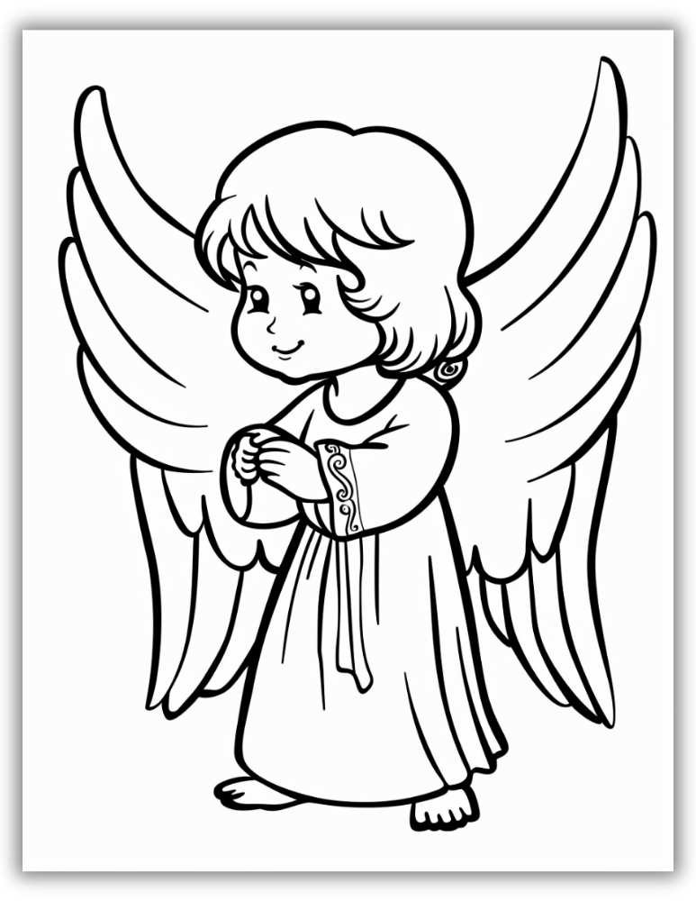 Happy Angel Coloring Page For Kids PDF