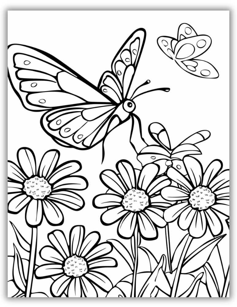 Butterfly in a garden coloring page