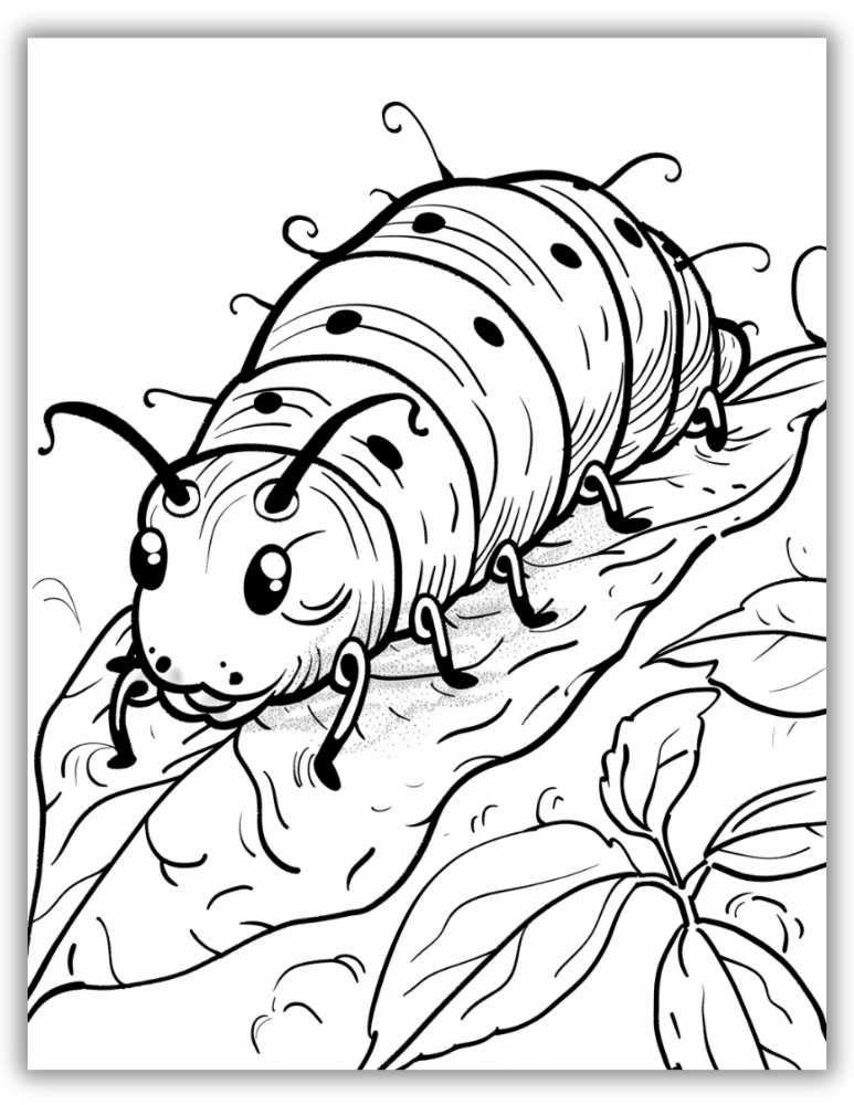 Caterpillar with leaves coloring page
