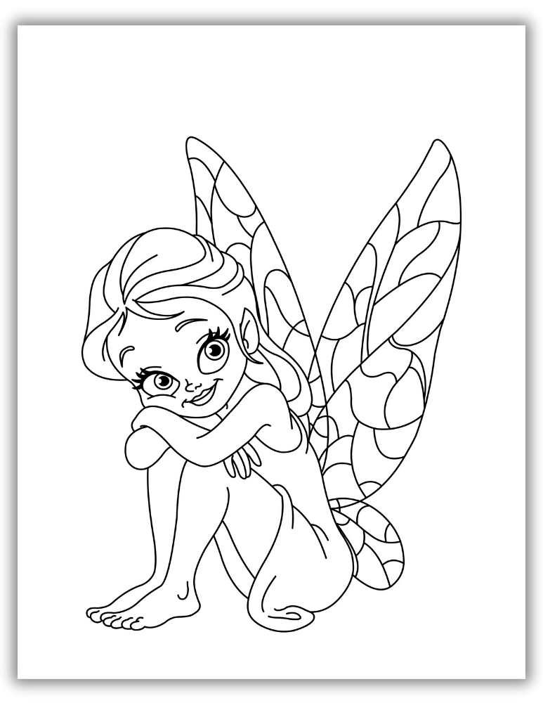Sitting Fairy Coloring Page Free Download
