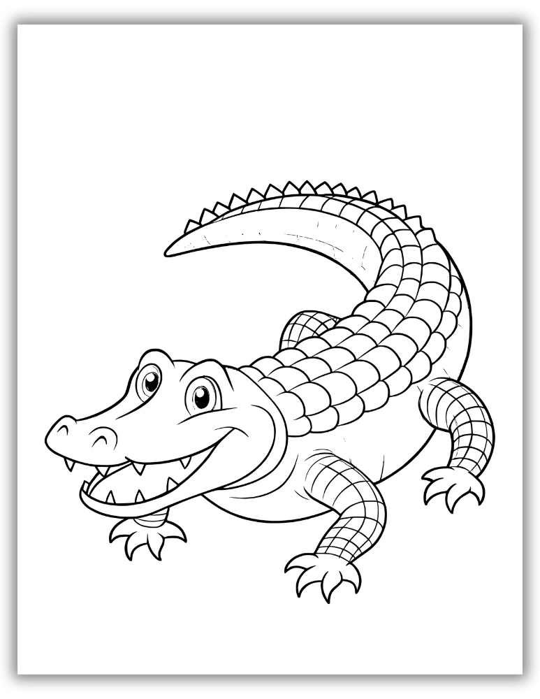 Cute Cartoon Alligator or Crocodile With Big Eyes Coloring Sheet