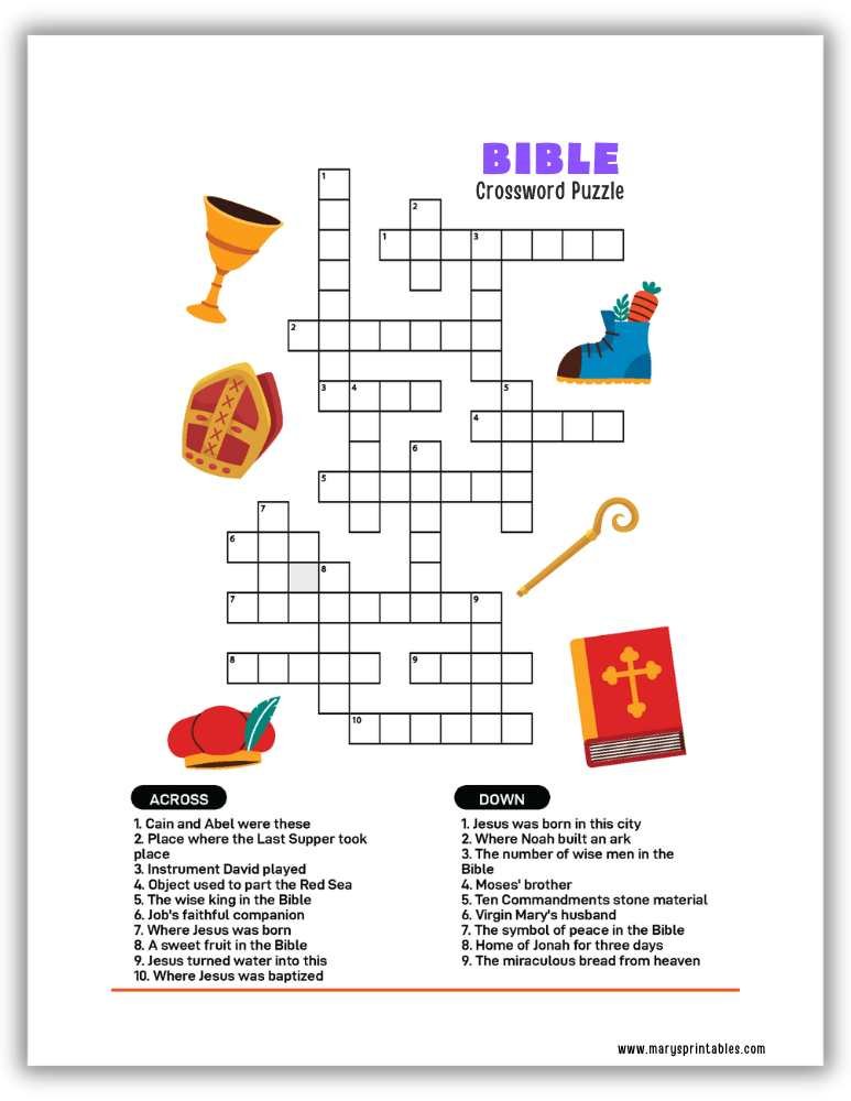 Free printable Bible crossword puzzle for kids