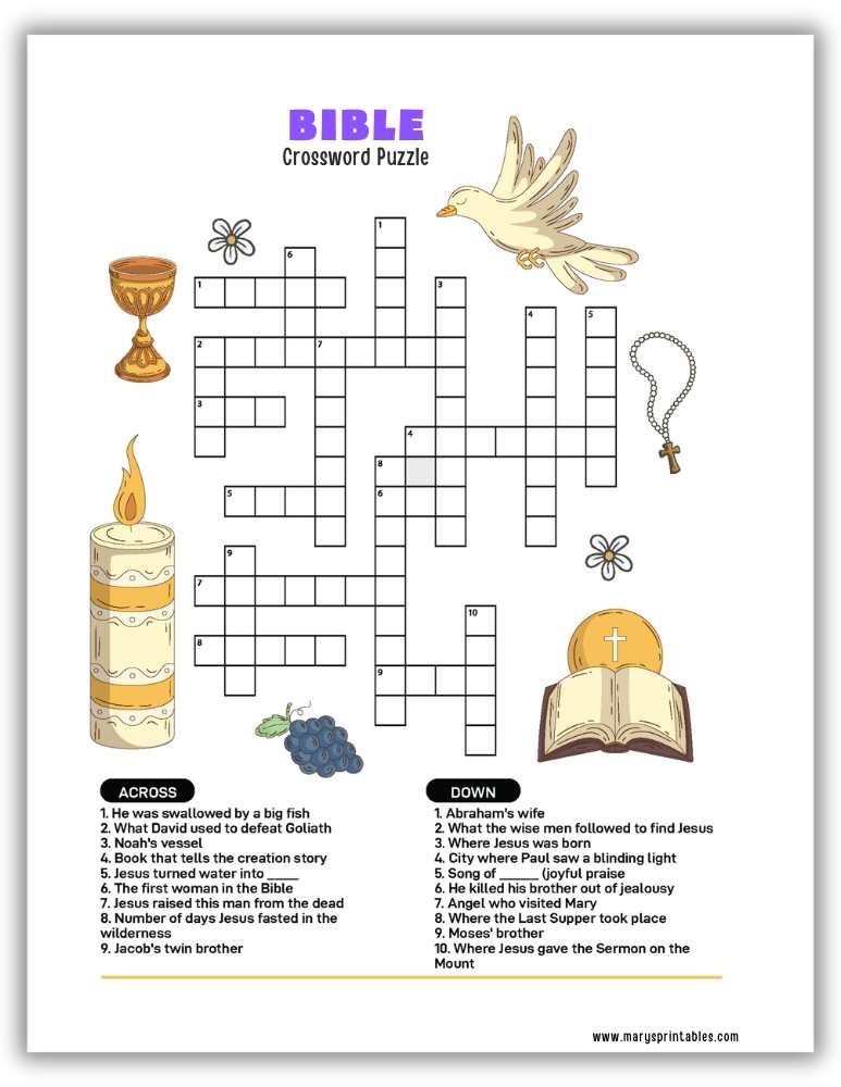 Christian-themed Bible crossword worksheet PDF