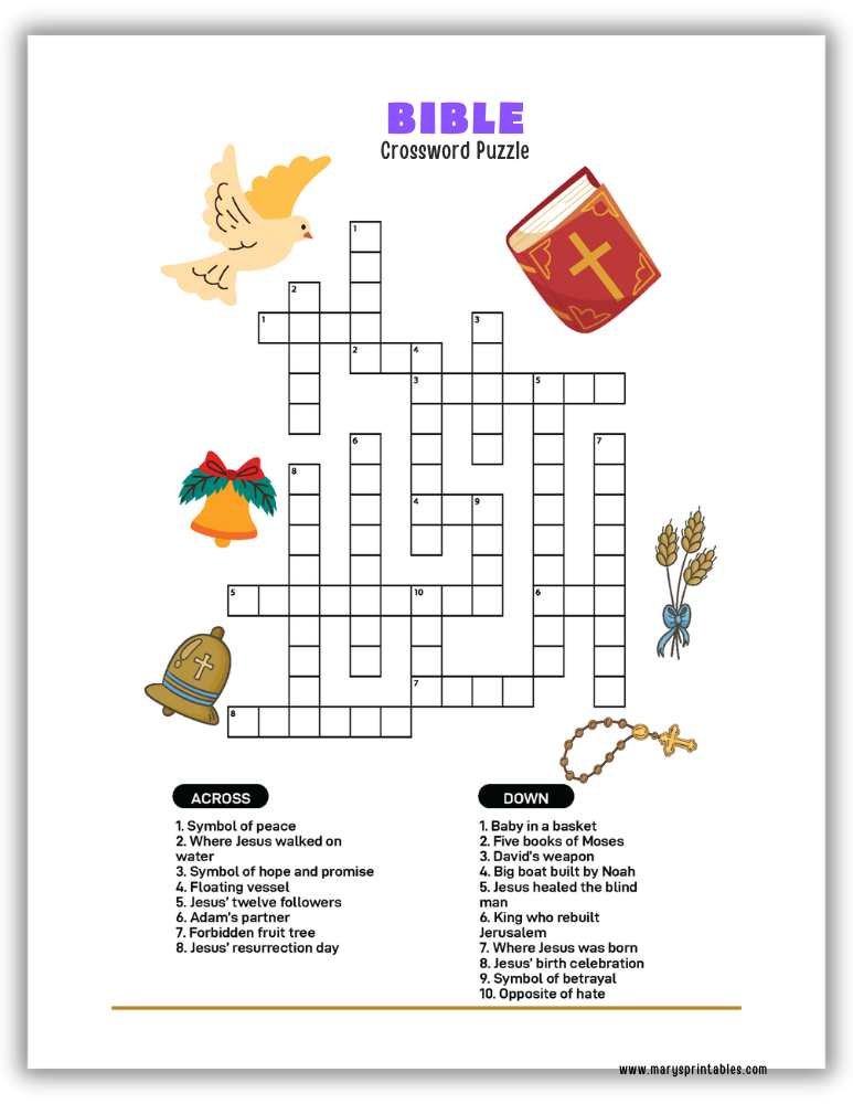 Printable Bible crossword game for Sunday school