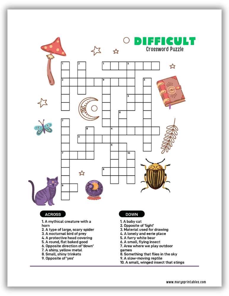 Hard crossword puzzle worksheet PDF