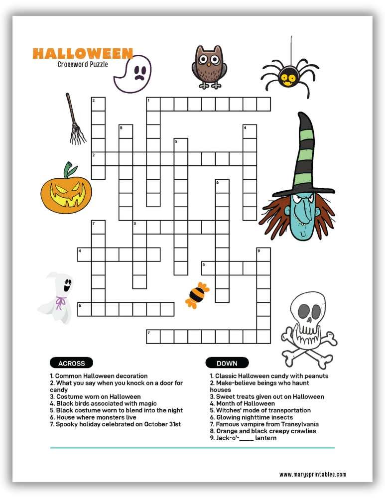 Free printable Halloween crossword puzzle for kids