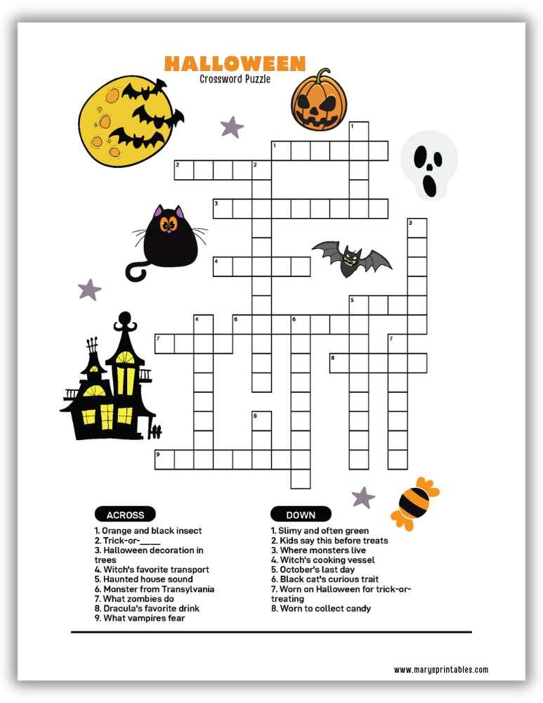 Spooky Halloween crossword worksheet PDF