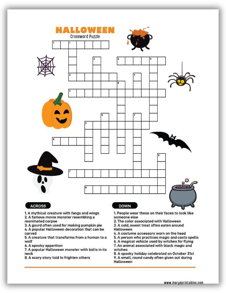 Fun Halloween-themed crossword game for classrooms