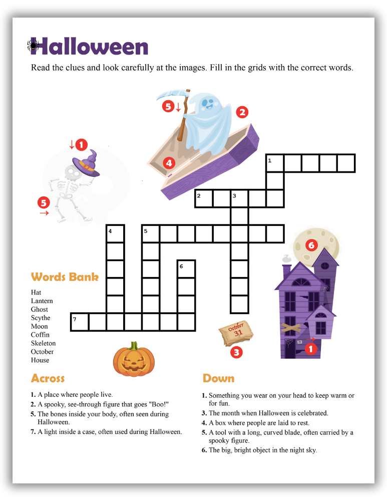 Printable scary Halloween crossword for fun
