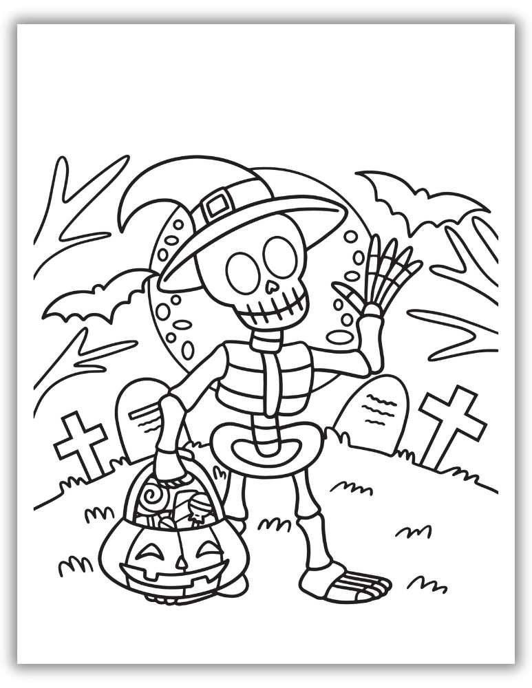 Day of the Dead Coloring Page with Cute Skeleton
