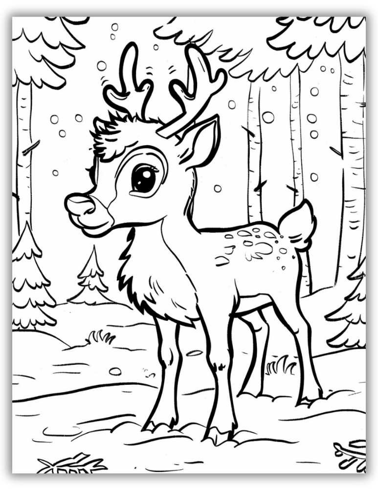 Deer in snow coloring page