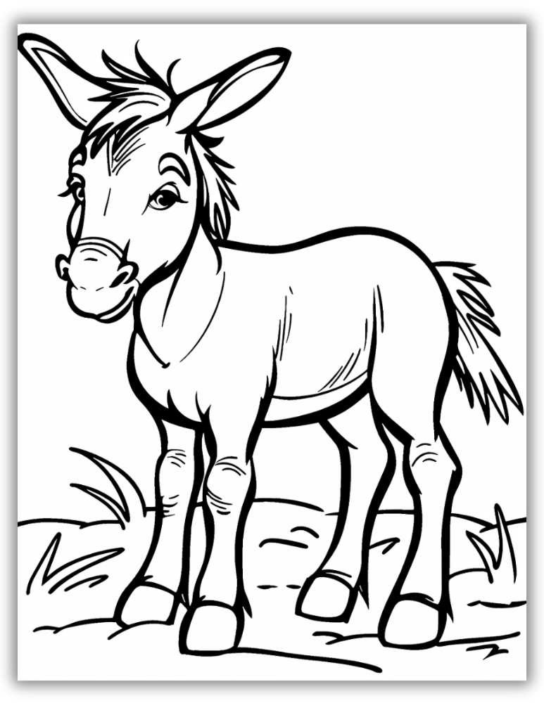 Donkey in the field coloring page