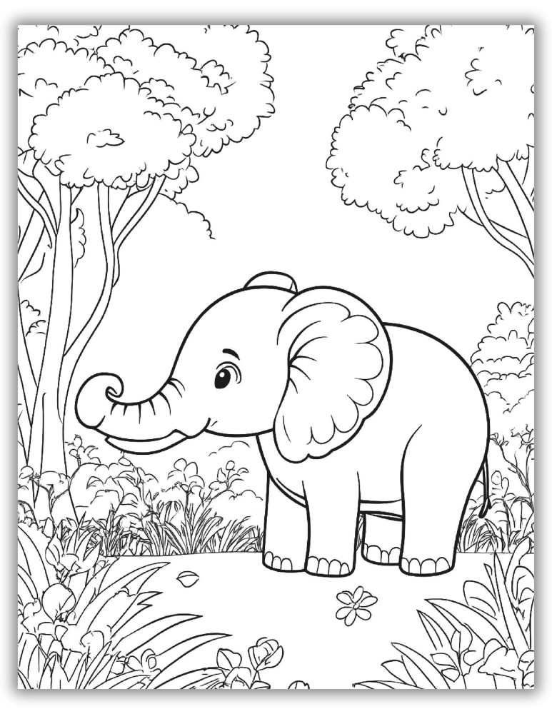 One-page elephant coloring sheet on wild