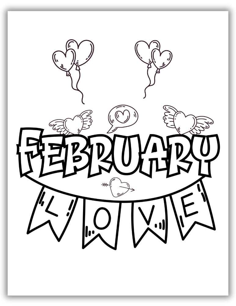 February Love Coloring Page Free PDF Download