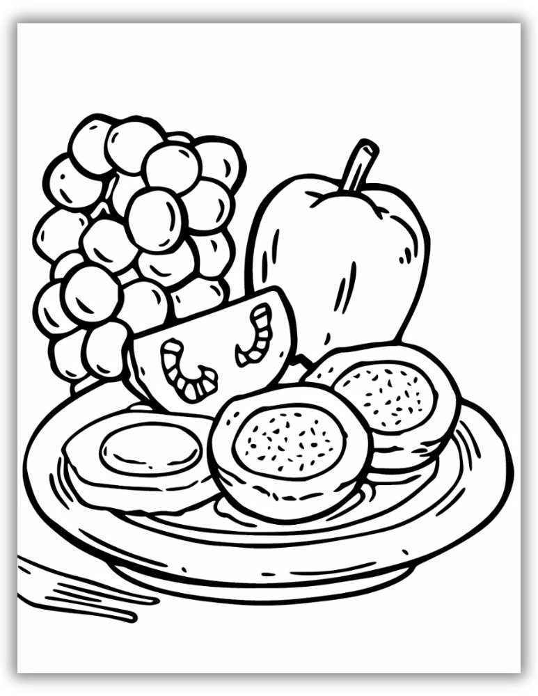 Yummy Fruits in the Plate Coloring Page