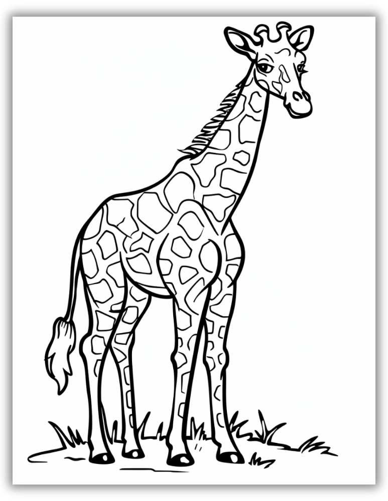 Realistic standing giraffe coloring page