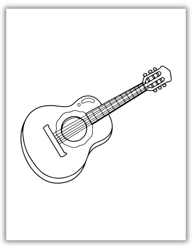 Simple guitar sketch coloring page with clean lines and minimal detail