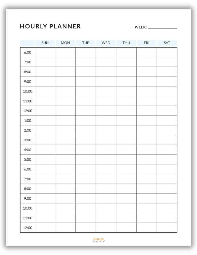 Free printable hourly planner Blue