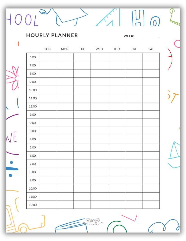 Hourly planner template printable Colorful
