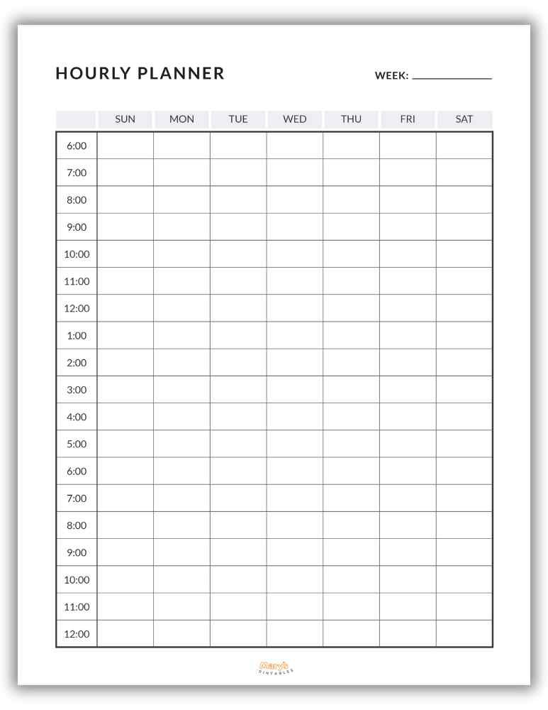 Printable hourly planner PDF Purple