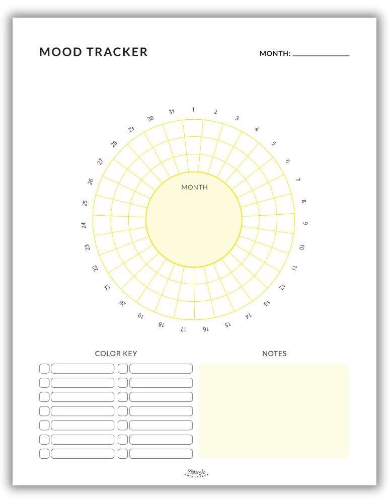 Mood Tracker Yellow - Monthly mood chart