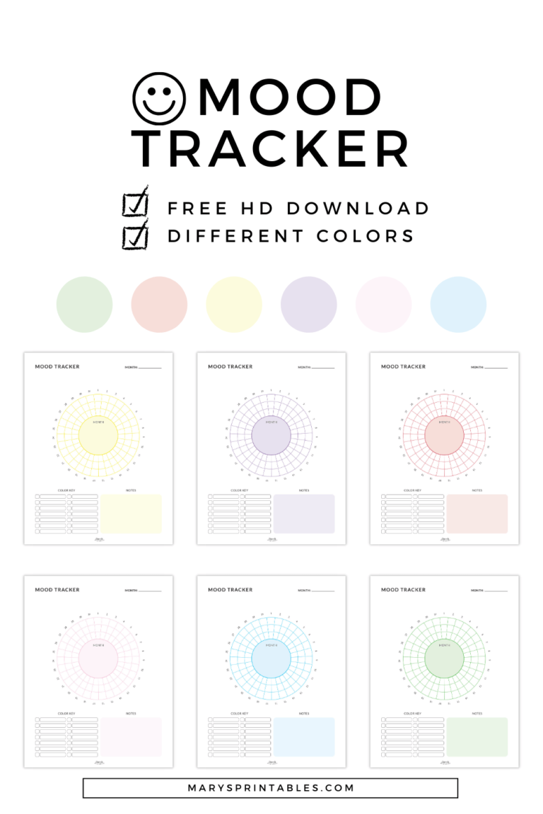 Printable Mood Tracker: Cute and Lovely Colors Available for Free
