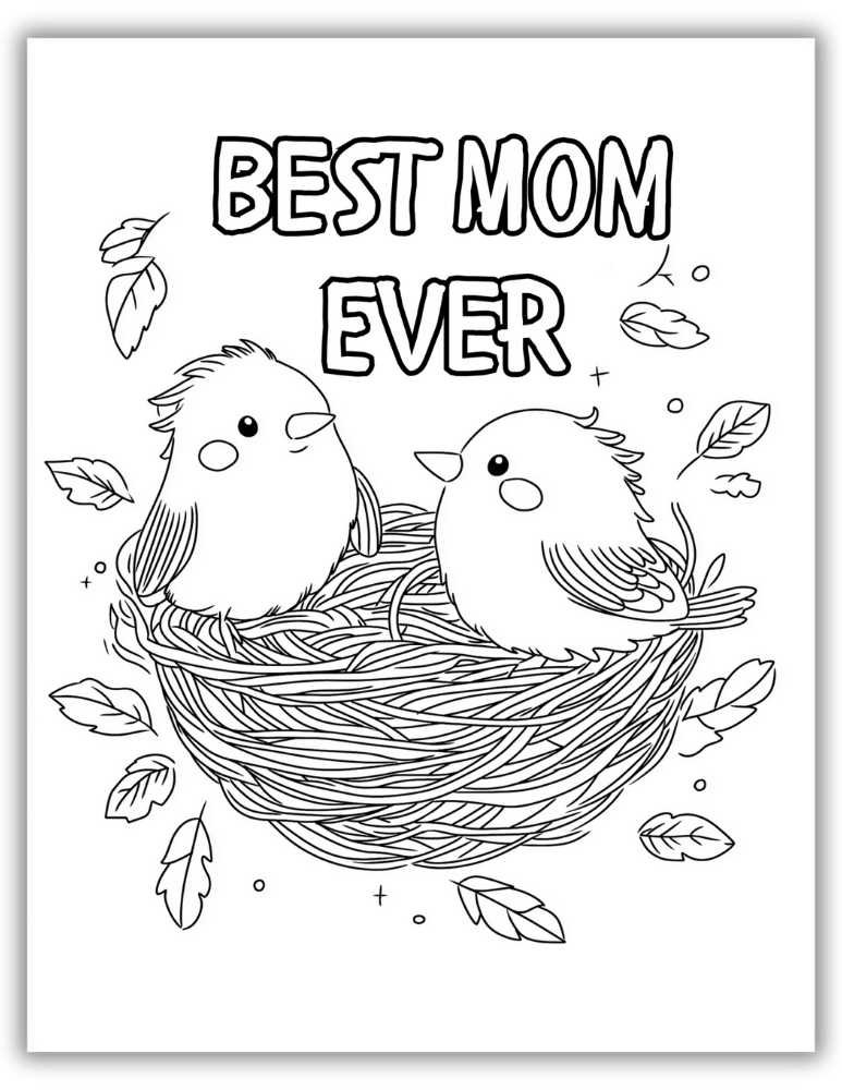 Best Mom Ever Coloring Page with Cute Birds