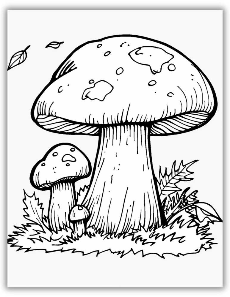 A cozy mushroom house with windows, door, and climbing vines – free printable PDF coloring page perfect for kids and fairy tale lovers.