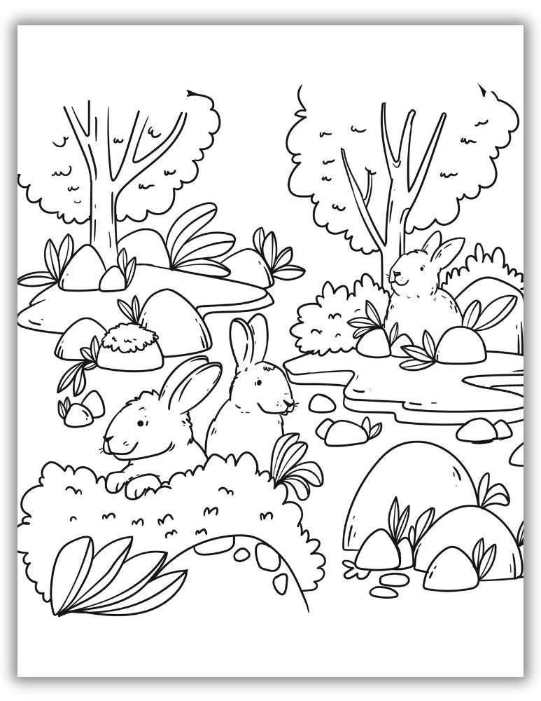 Rabbits Playing Coloring Pages