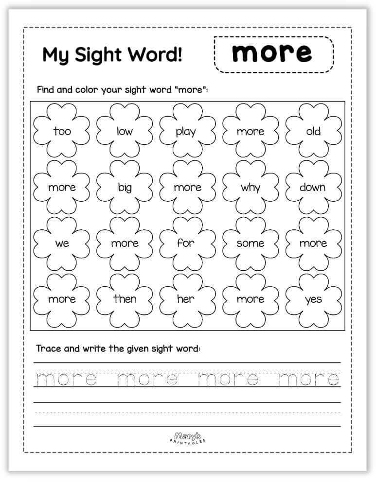 printable sight words - more