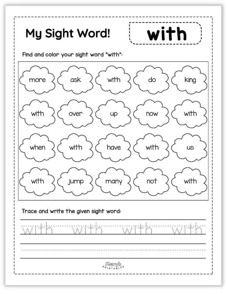Printable Sight Words Free Kindergarten Sight Word Worksheets