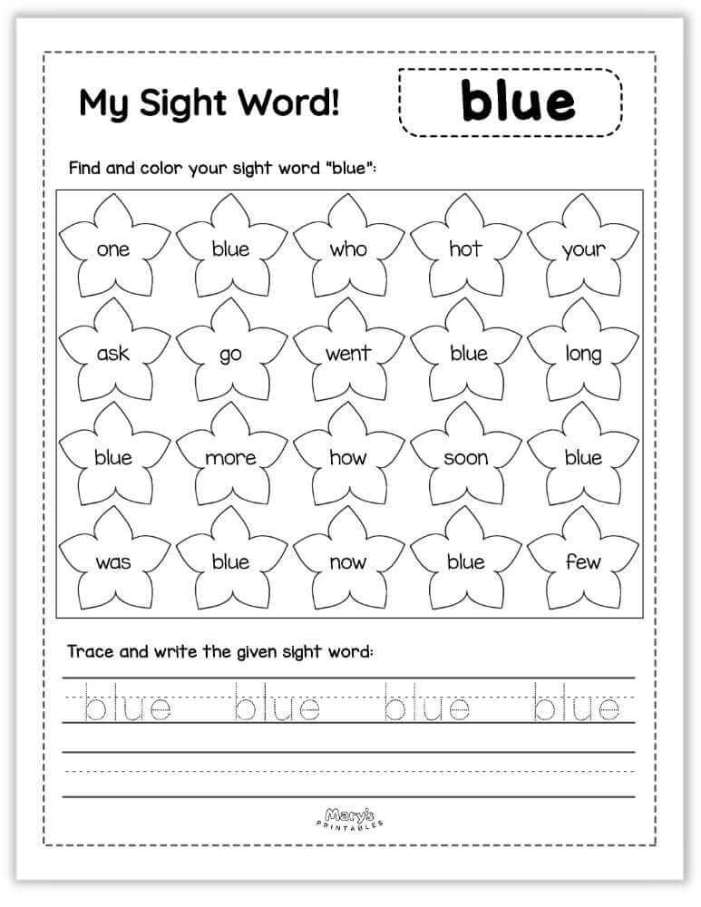 printable sight words - blue