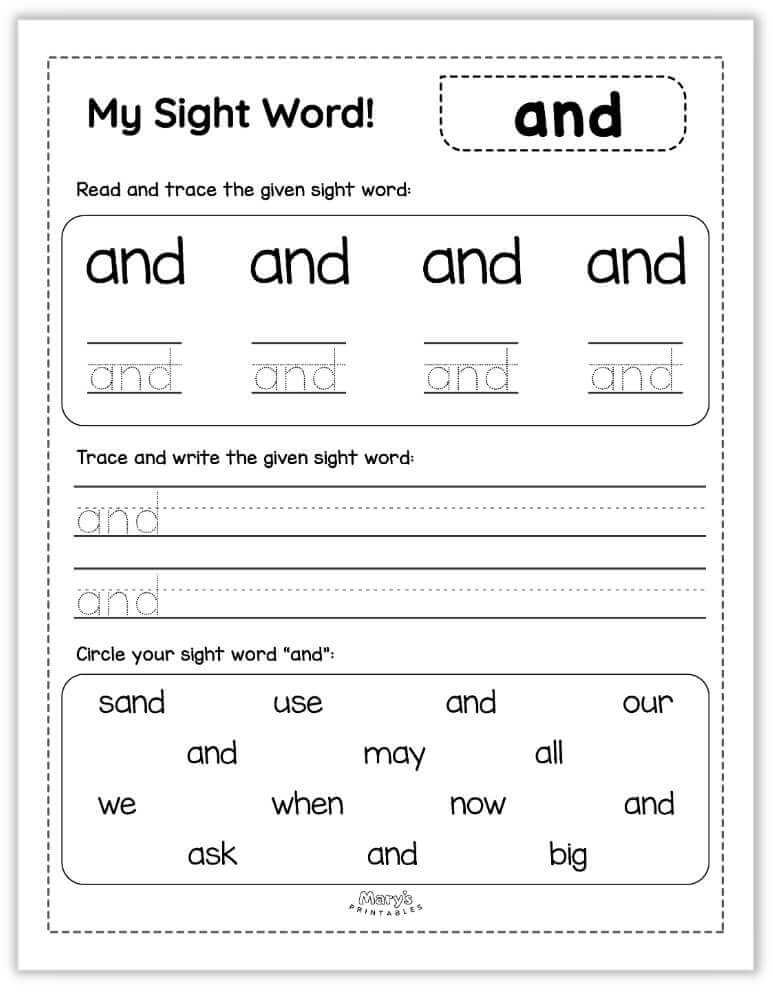 Printable Sight Words Free Kindergarten Sight Word Worksheets