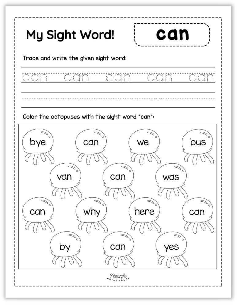 printable sight words - can